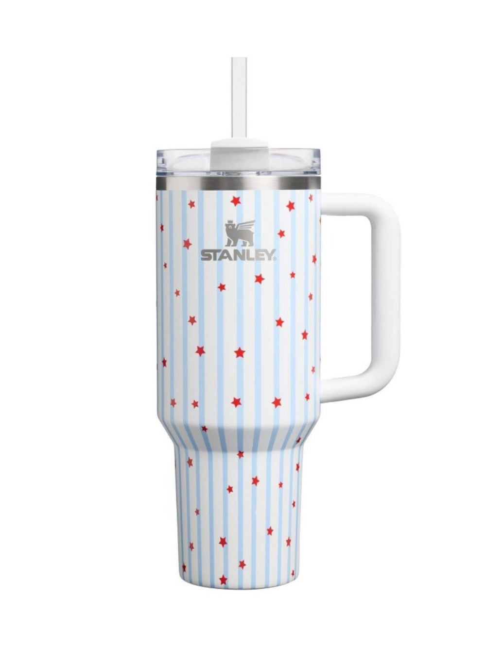 Stanley Light Blue & White Striped Tumbler with Red Stars